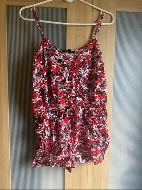 Banana Republic Red Floral Print Spaghetti Strap Romper